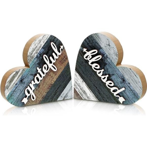 2 Pcs Rustic Wood Love Home Sign Heart Shaped Wooden Table Centerpiece Farmhouse - Picture 1 of 6